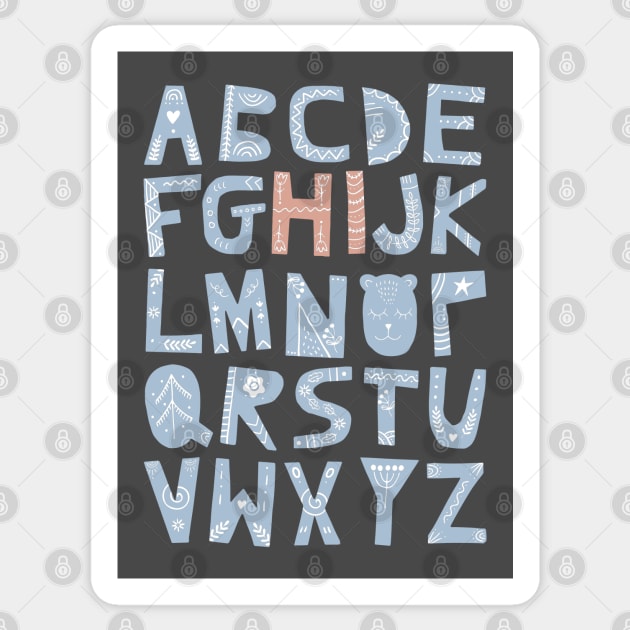 Alphabet says "Hi" (blue and orange) Sticker by Ofeefee